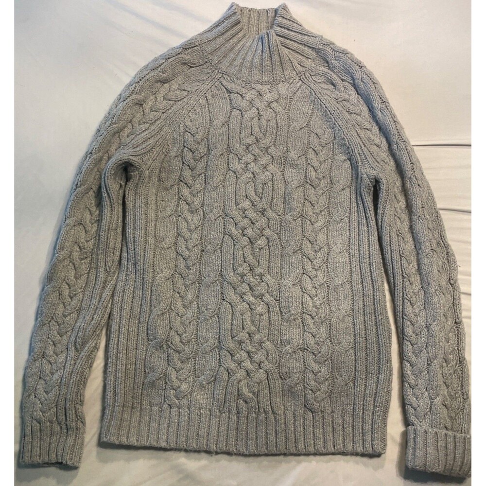 Vintage Lands End Grey Cable Knit Fisherman Pullover Heavy Sweater Womens SZ S